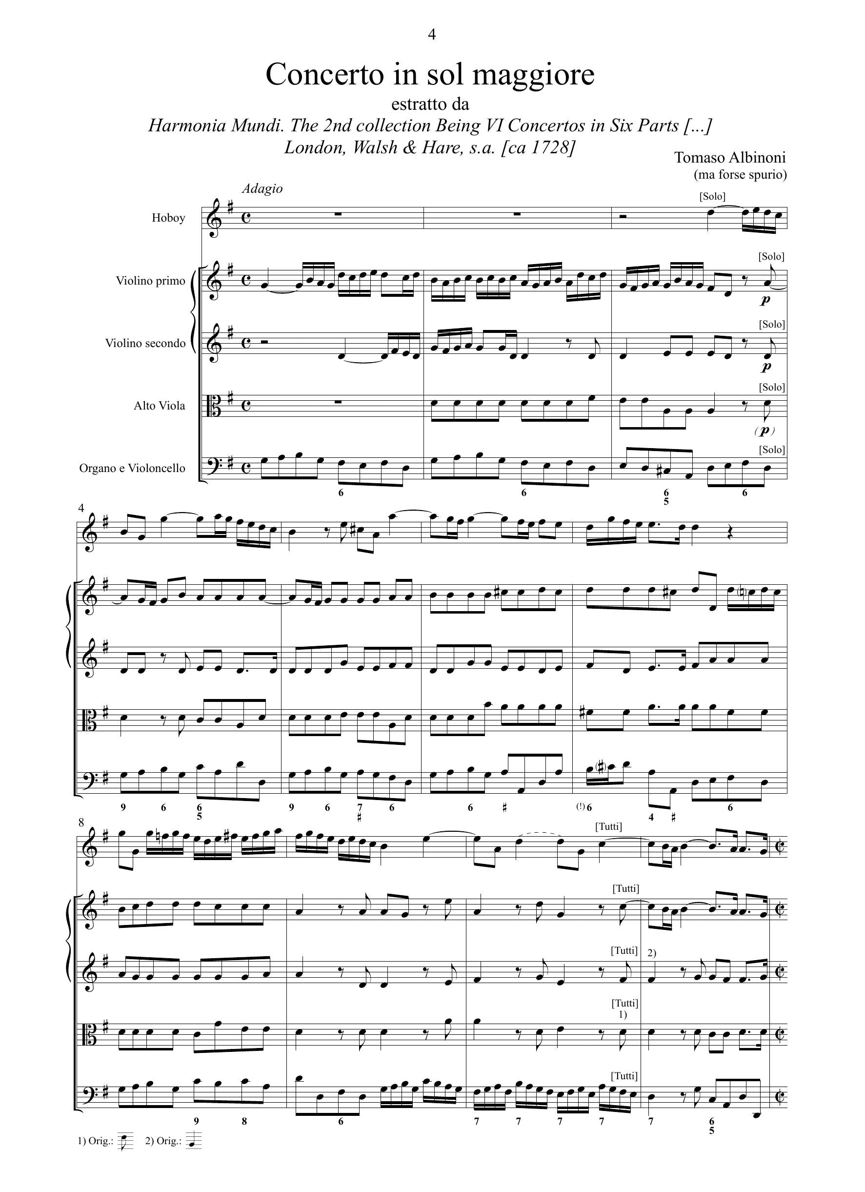 T. Albinoni: Concerto in sol maggiore MI 19