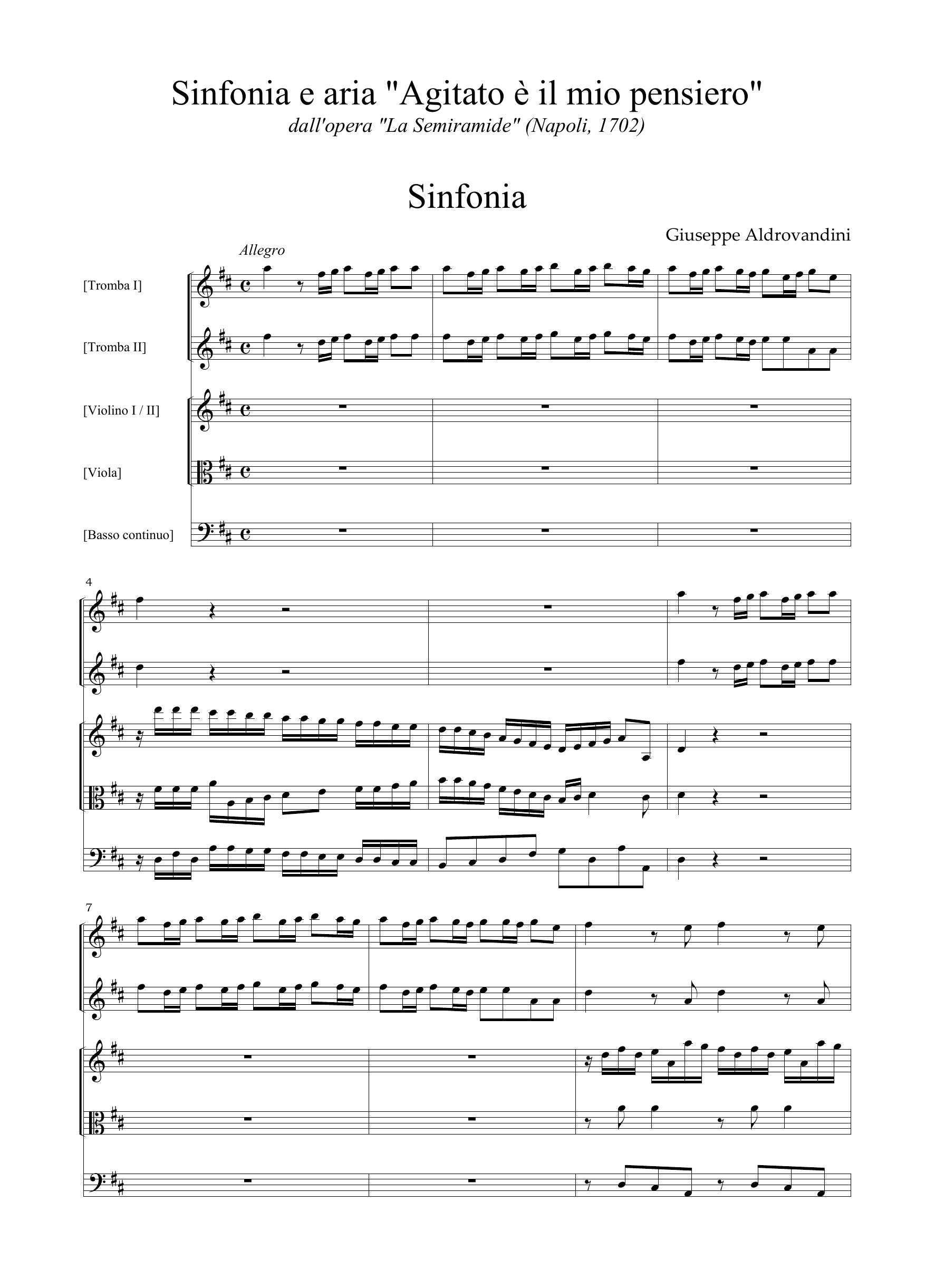 G. Aldrovandini: Sinfonia e Aria "Agitato è il mio pensiero" (ms, I-Nc)