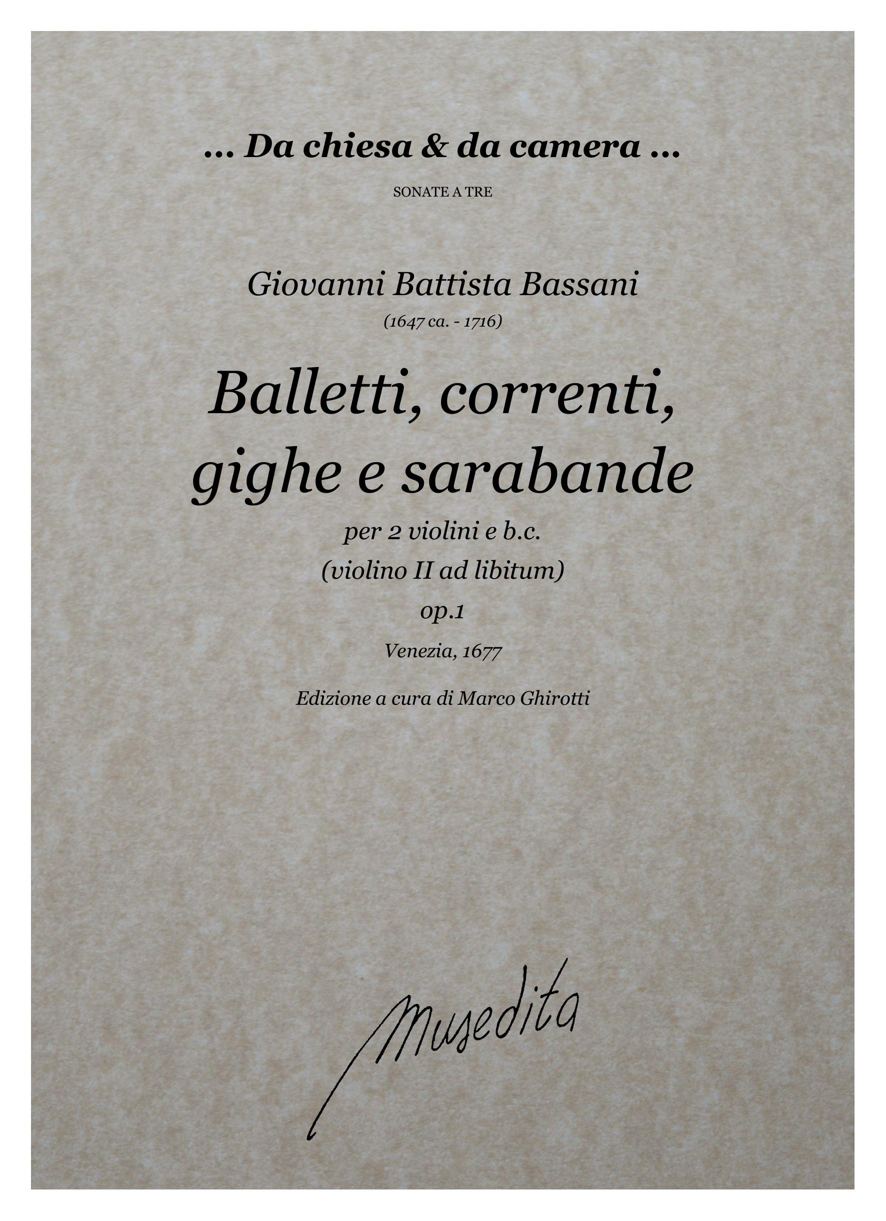 G.B. Bassani: Balletti, correnti, gighe e sarabande op.1 (Bologna, 1677)