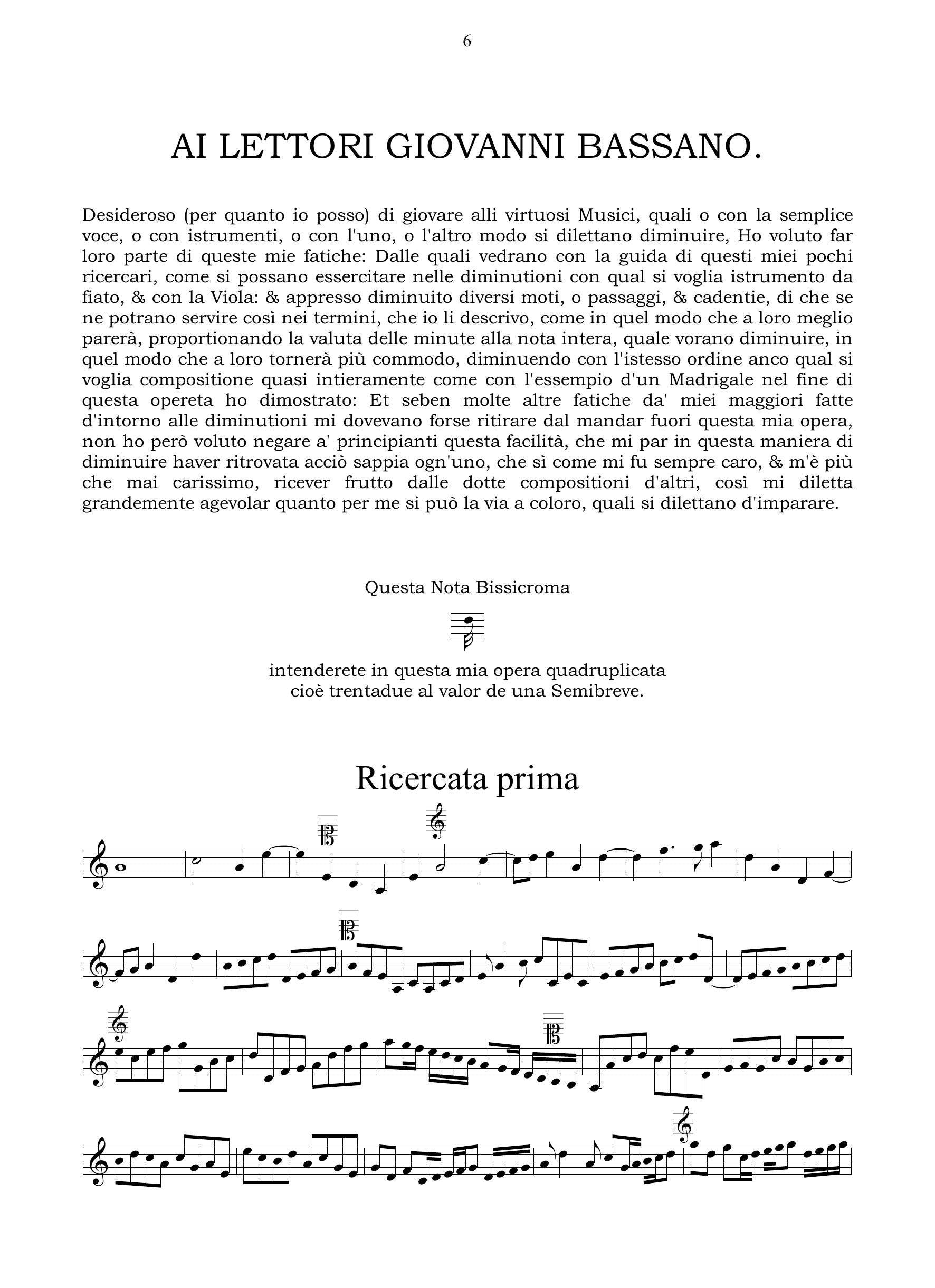 G. Bassano: Ricercate, passaggi et cadentie, per potersi essercitar nel diminuir terminatamente con ogni sorte d'istrumento (Venezia, 1585)