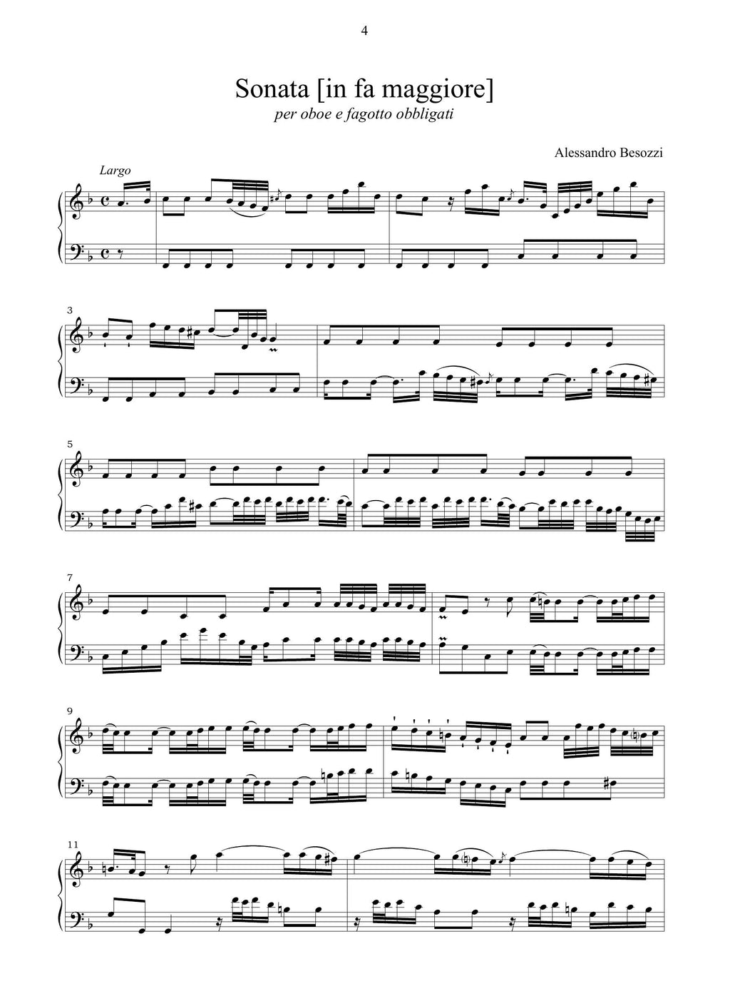A. Besozzi: Sonata in fa maggiore (Ms. I-Gl)