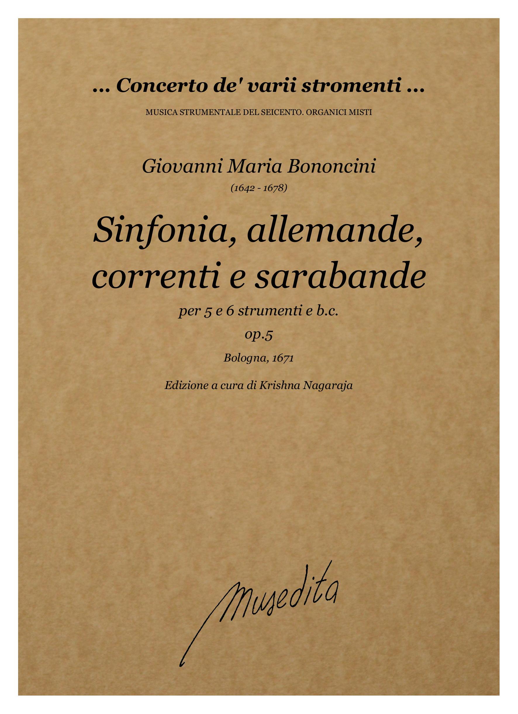G.M. Bononcini: Sinfonia, allemande, correnti, sarabande a 5 e a 6 op.5 (Bologna, 1671)