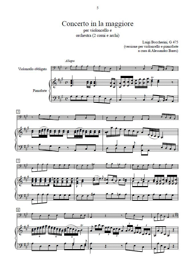 L. Boccherini: Concerto in la maggiore GerB 475 (rid. vcl/pf)