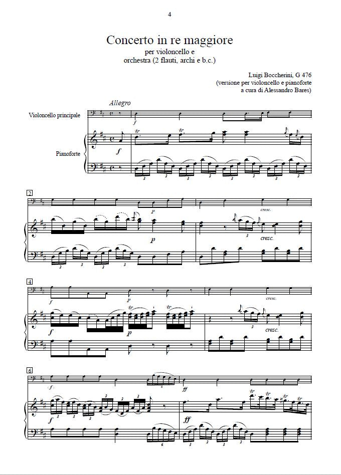 L. Boccherini: Concerto in re maggiore GerB 476 (rid. vcl/pf)
