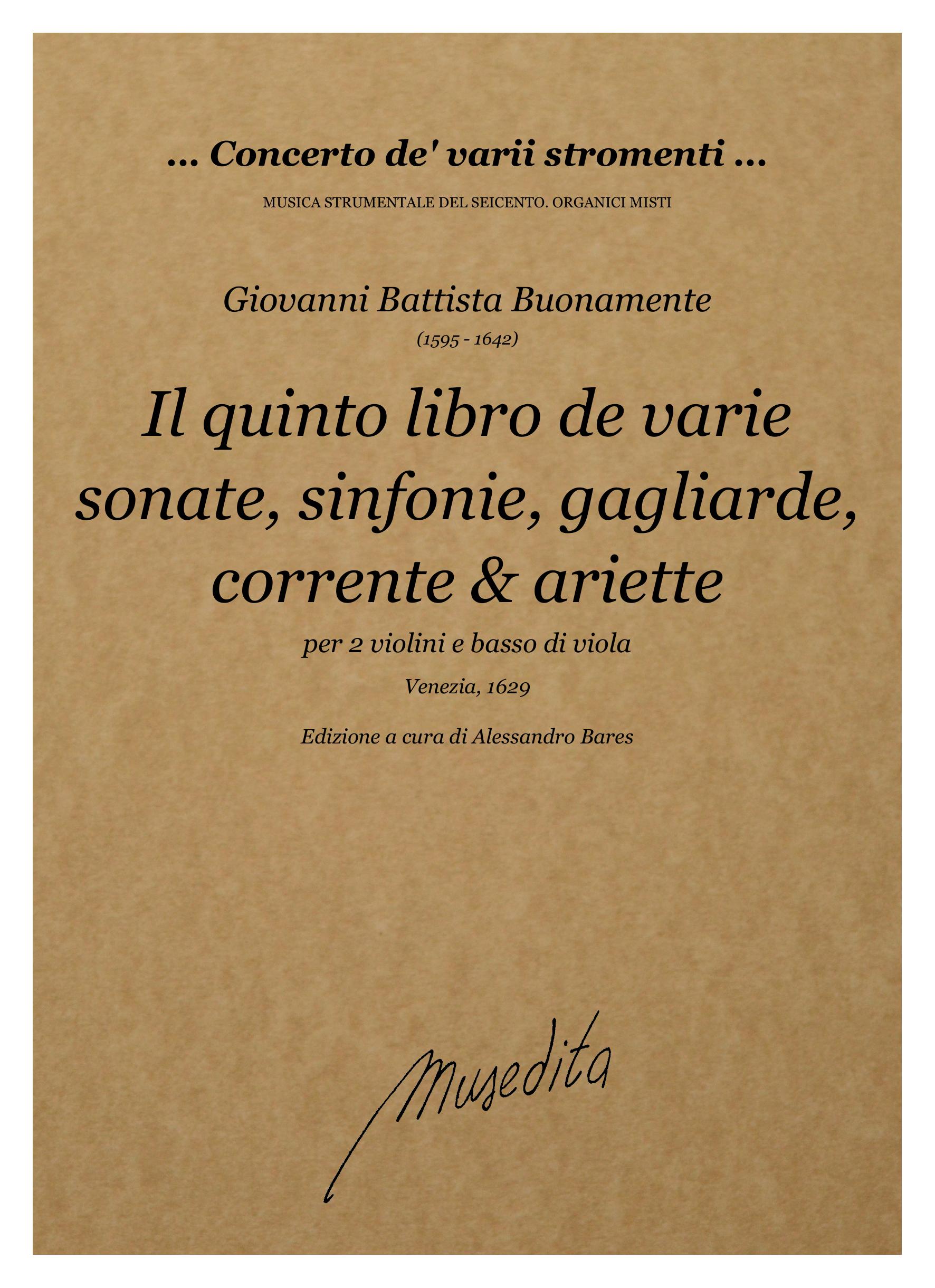 G.B. Buonamente: Il quinto libro de varie sonate, sinfonie, gagliarde, correnti e ariette (Venezia, 1629)