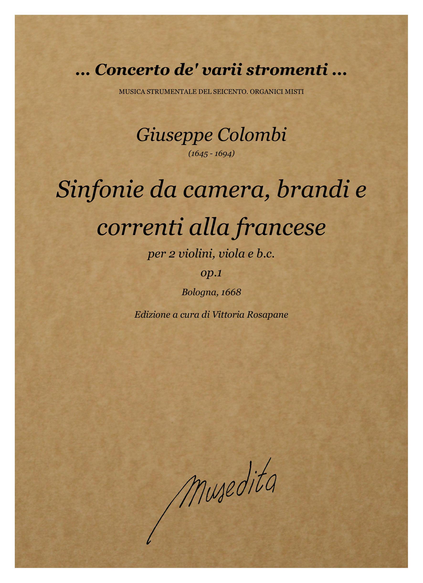 G. Colombi: Sinfonie da camera, brandi e correnti [...] op.1 (Bologna, 1668)