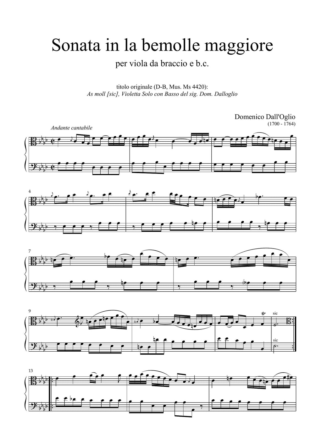 D. Dall'Oglio: Sonata in la bemolle maggiore (Ms, D-B)