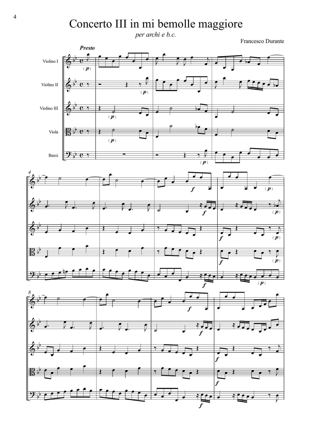 F. Durante: Concerto III in mi bemolle maggiore