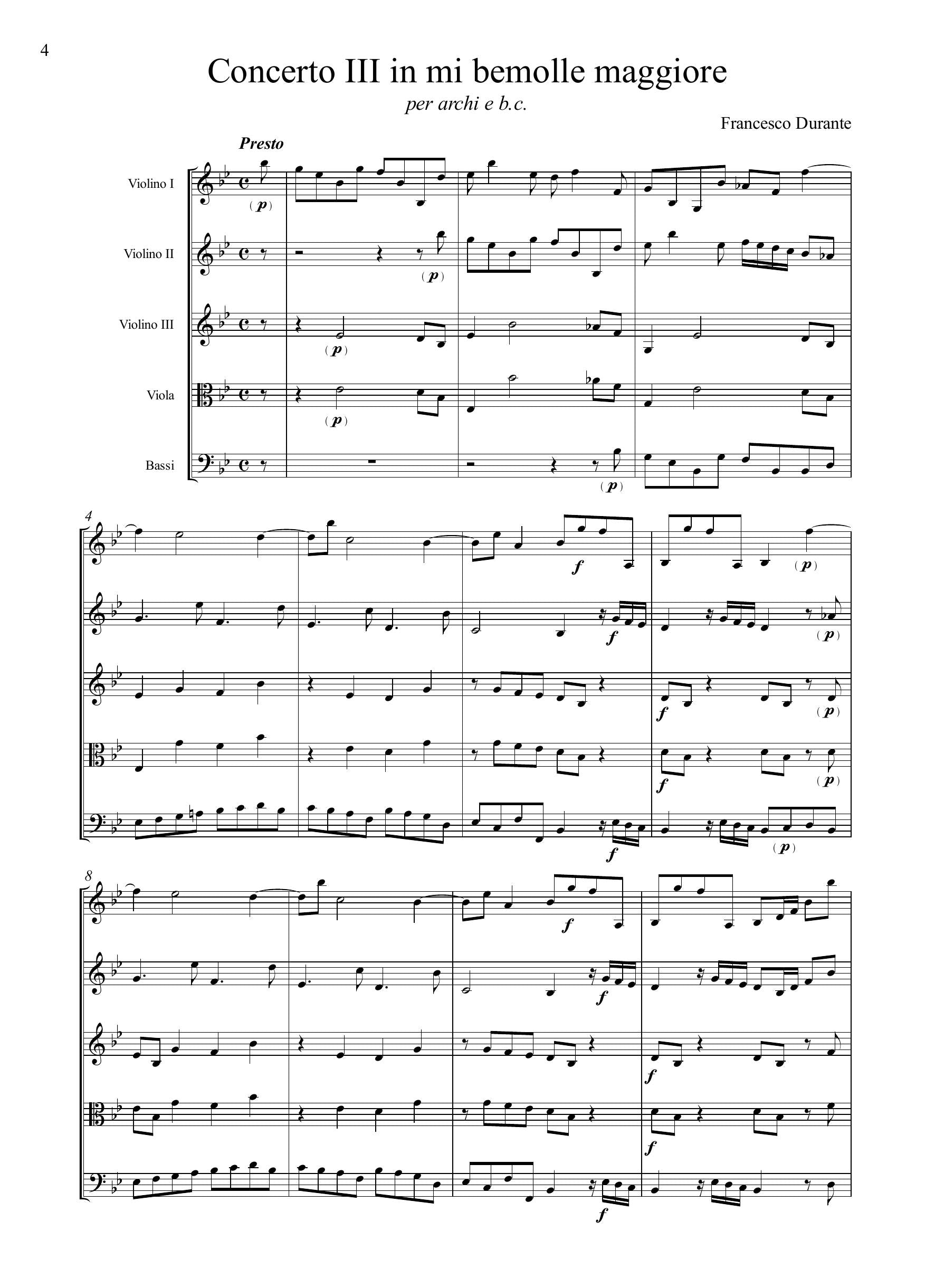 F. Durante: Concerto III in mi bemolle maggiore
