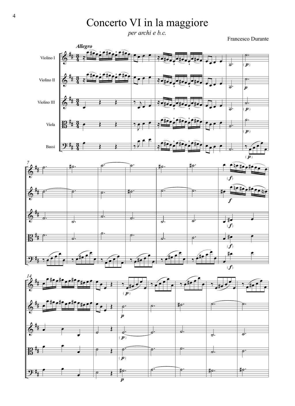 F. Durante: Concerto VI in la maggiore