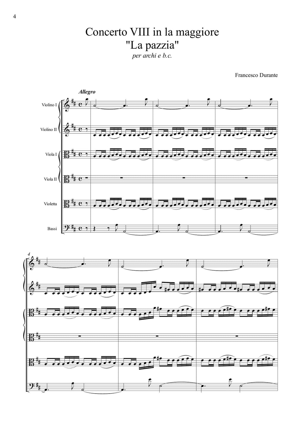 F. Durante: Concerto VIII "La pazzia" in la maggiore