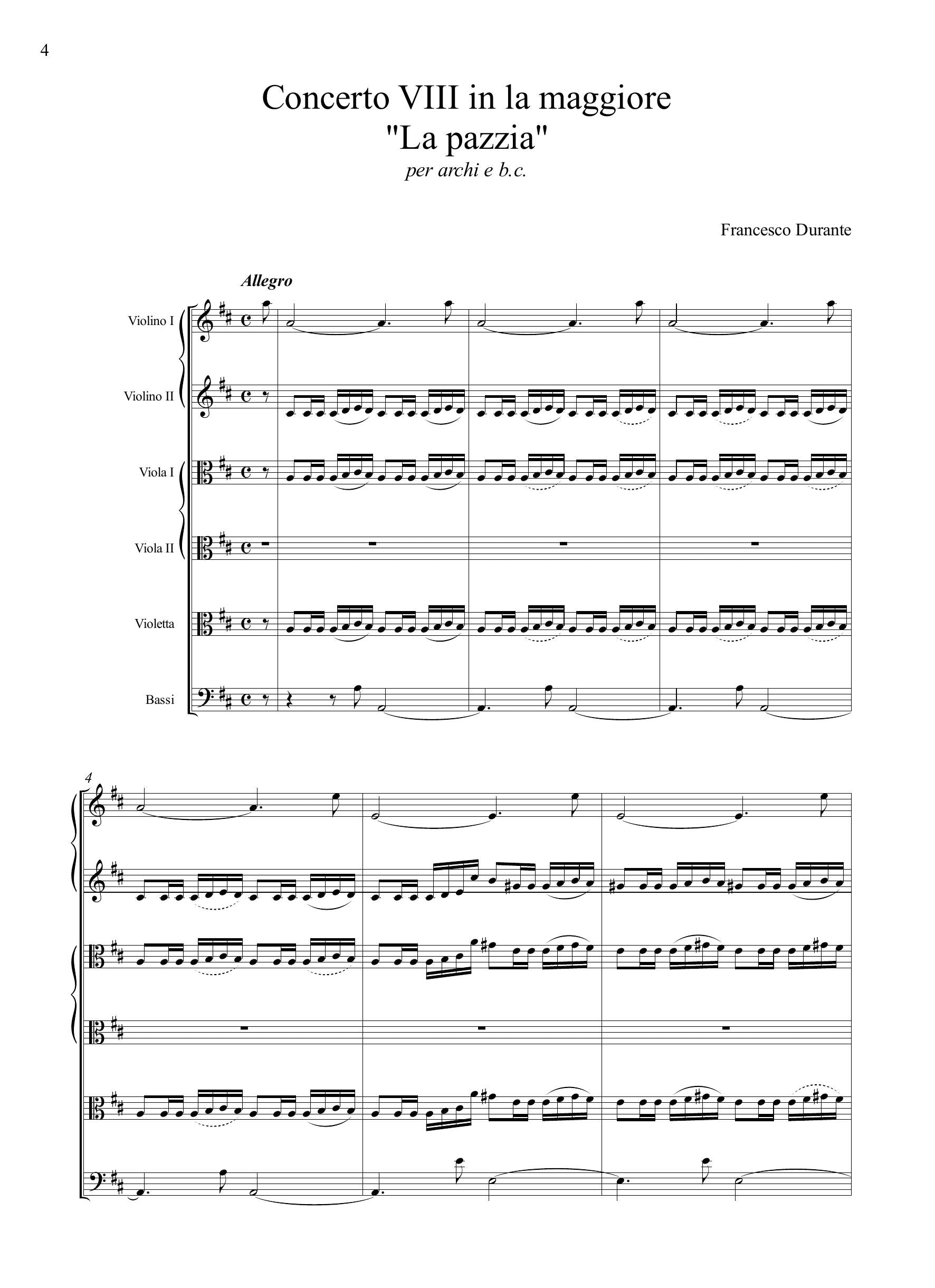 F. Durante: Concerto VIII "La pazzia" in la maggiore