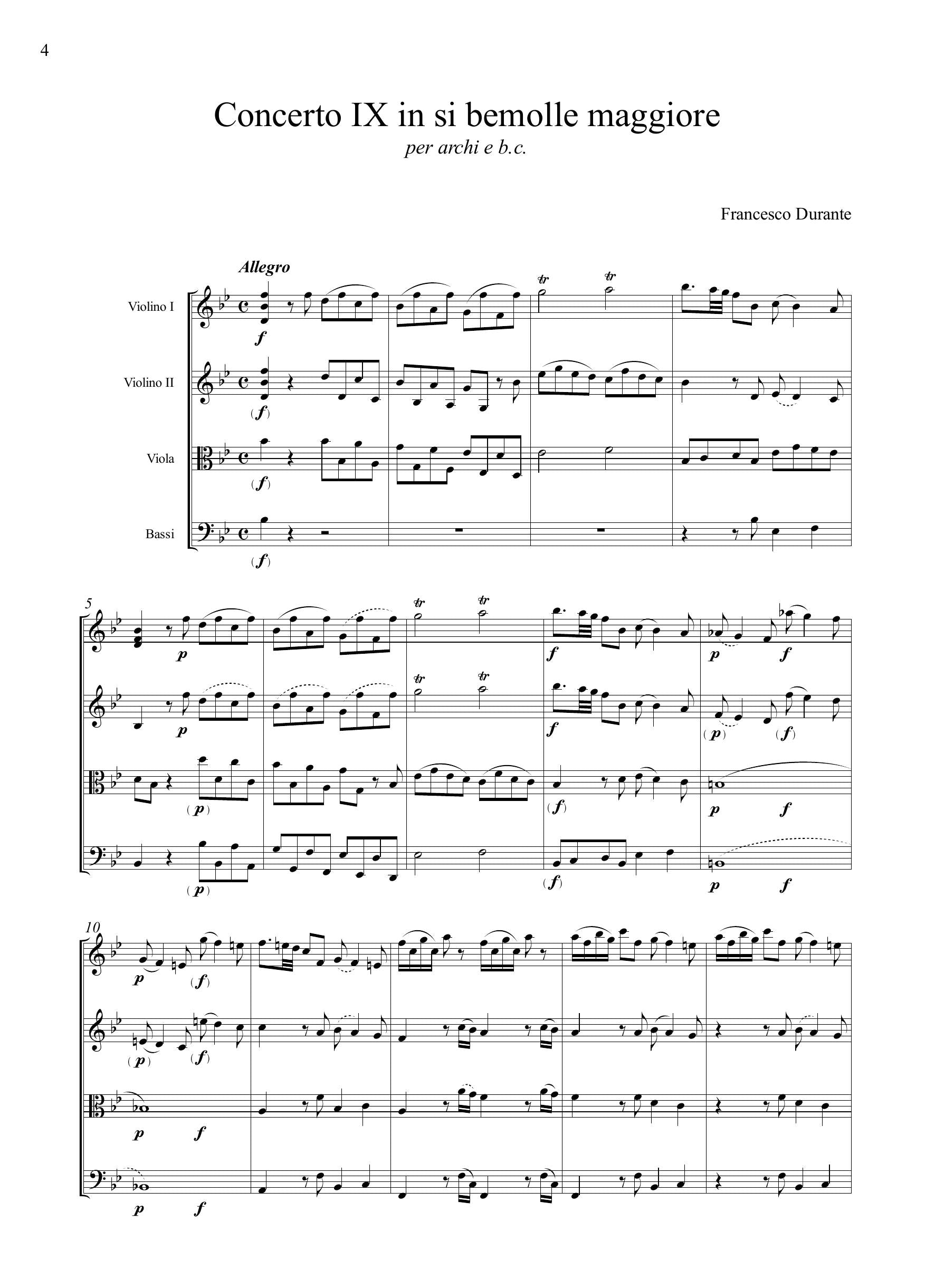 F. Durante: Concerto IX in si bemolle maggiore