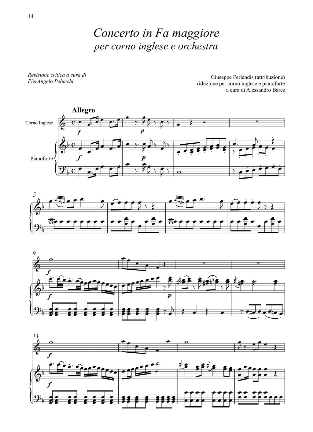 G. Ferlendis (attr.): Concerto in fa maggiore (rid. corno inglese/pf)