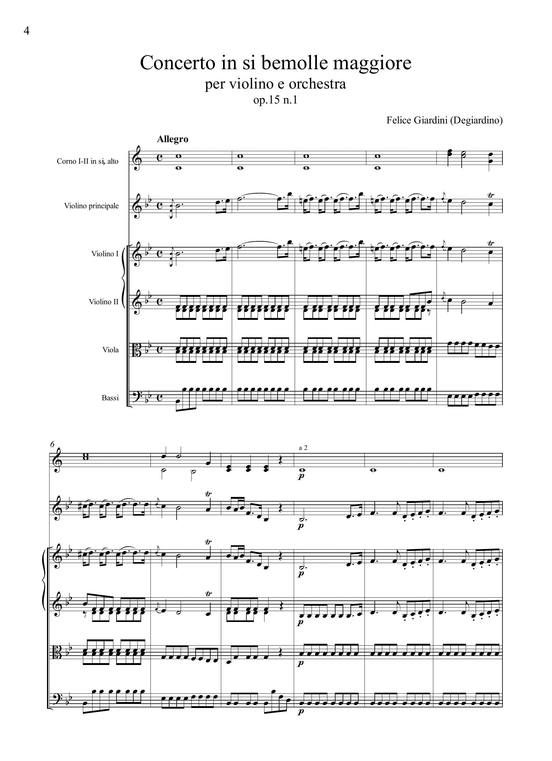 F. Giardini: Concerto in si bemolle maggiore op.15 n.1