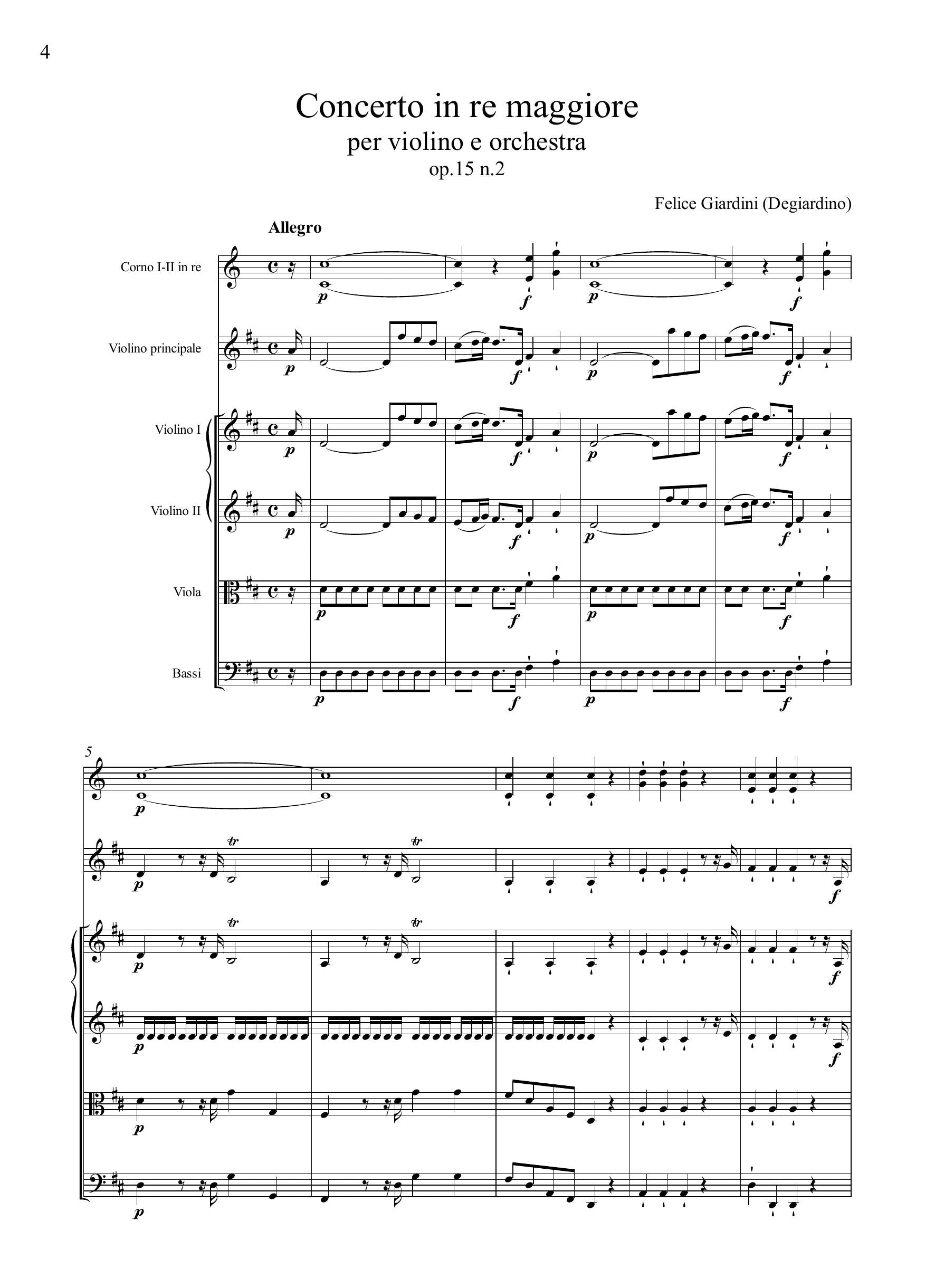 F. Giardini: Concerto in re maggiore op.15 n.2