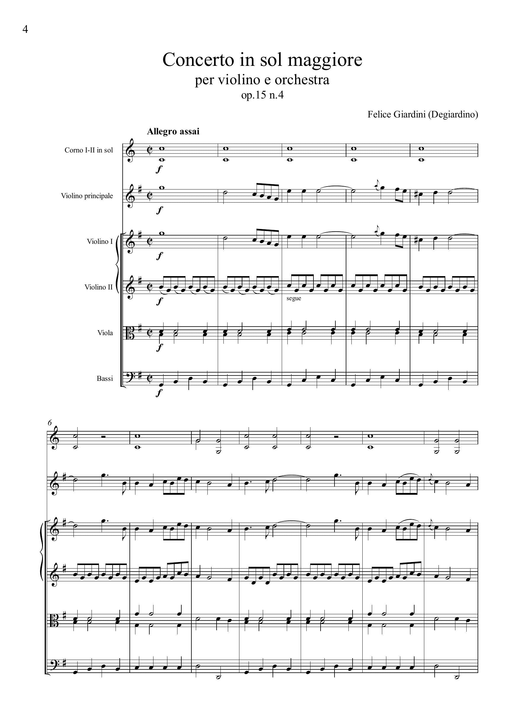 F. Giardini: Concerto in sol maggiore op.15 n.4