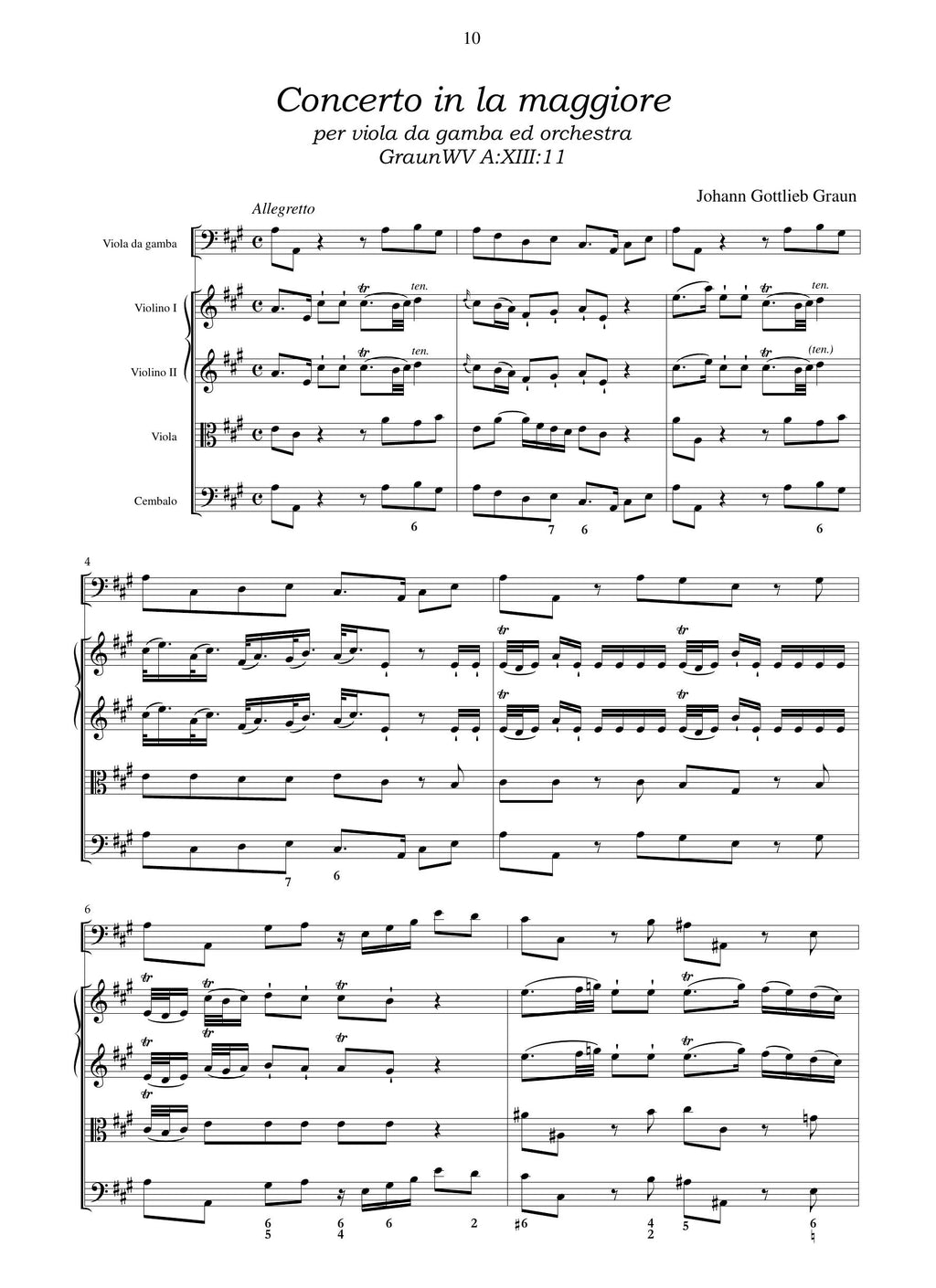 J.G. Graun: Concerto in la maggiore GraunWV A:XIII:11
