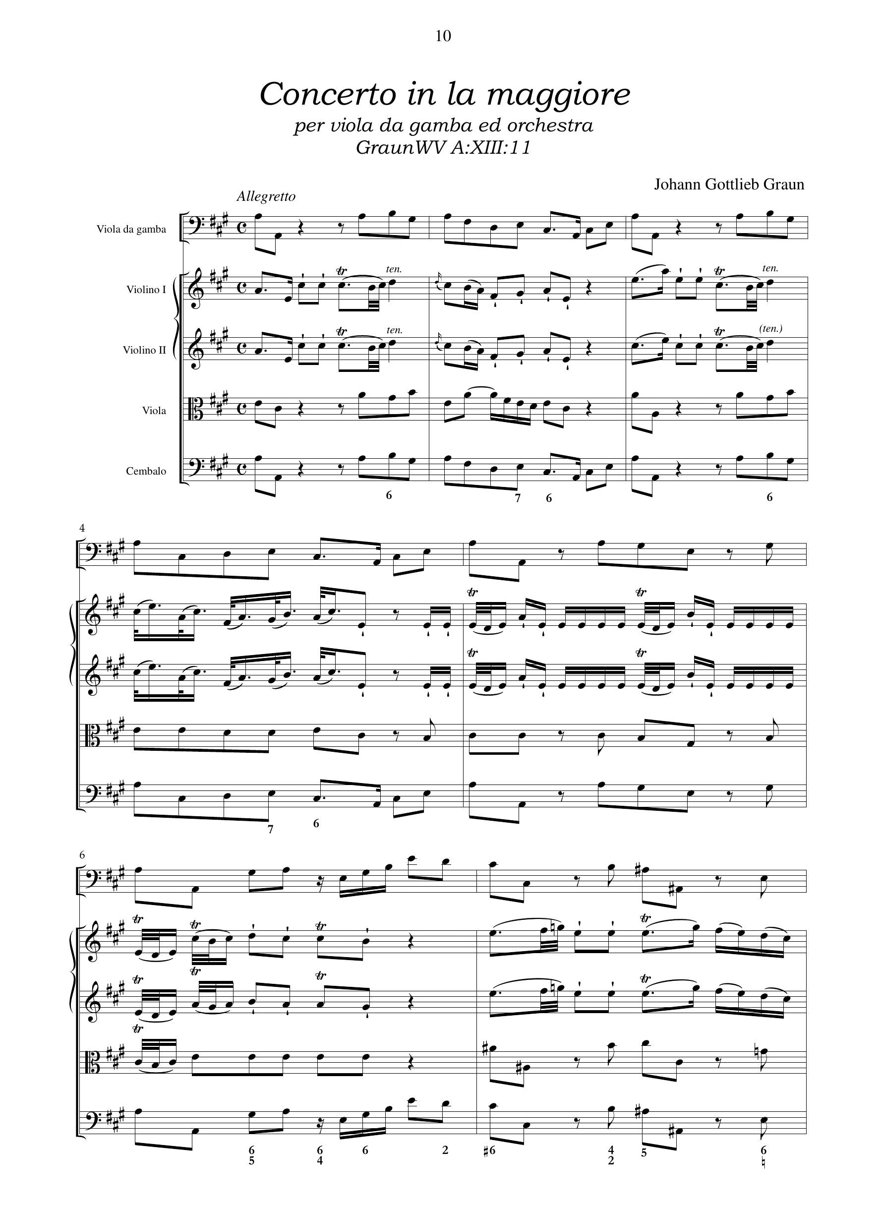 J.G. Graun: Concerto in la maggiore GraunWV A:XIII:11