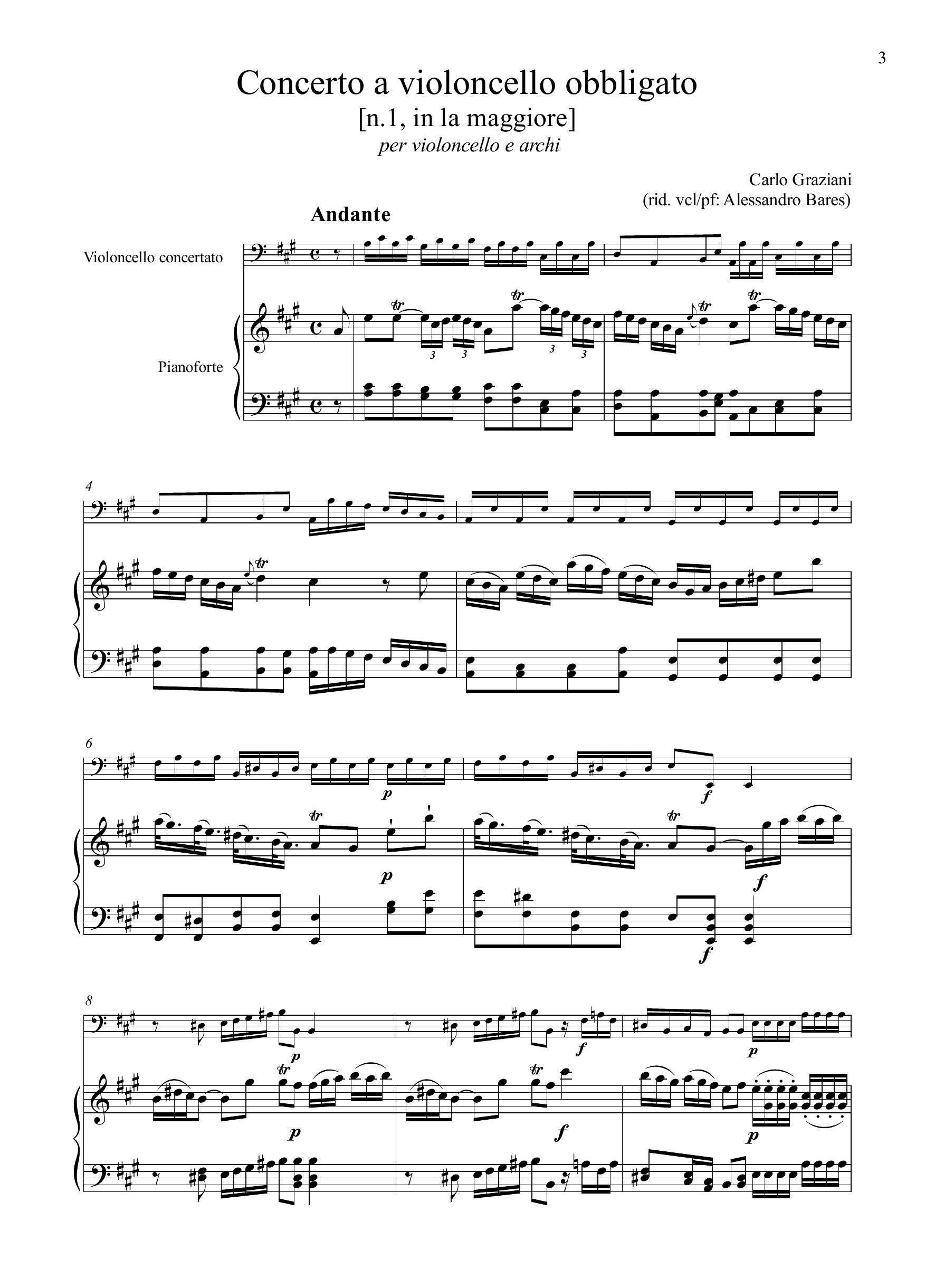 C. Graziani: Concerto [n.1] in la maggiore (rid. vcl/pf)