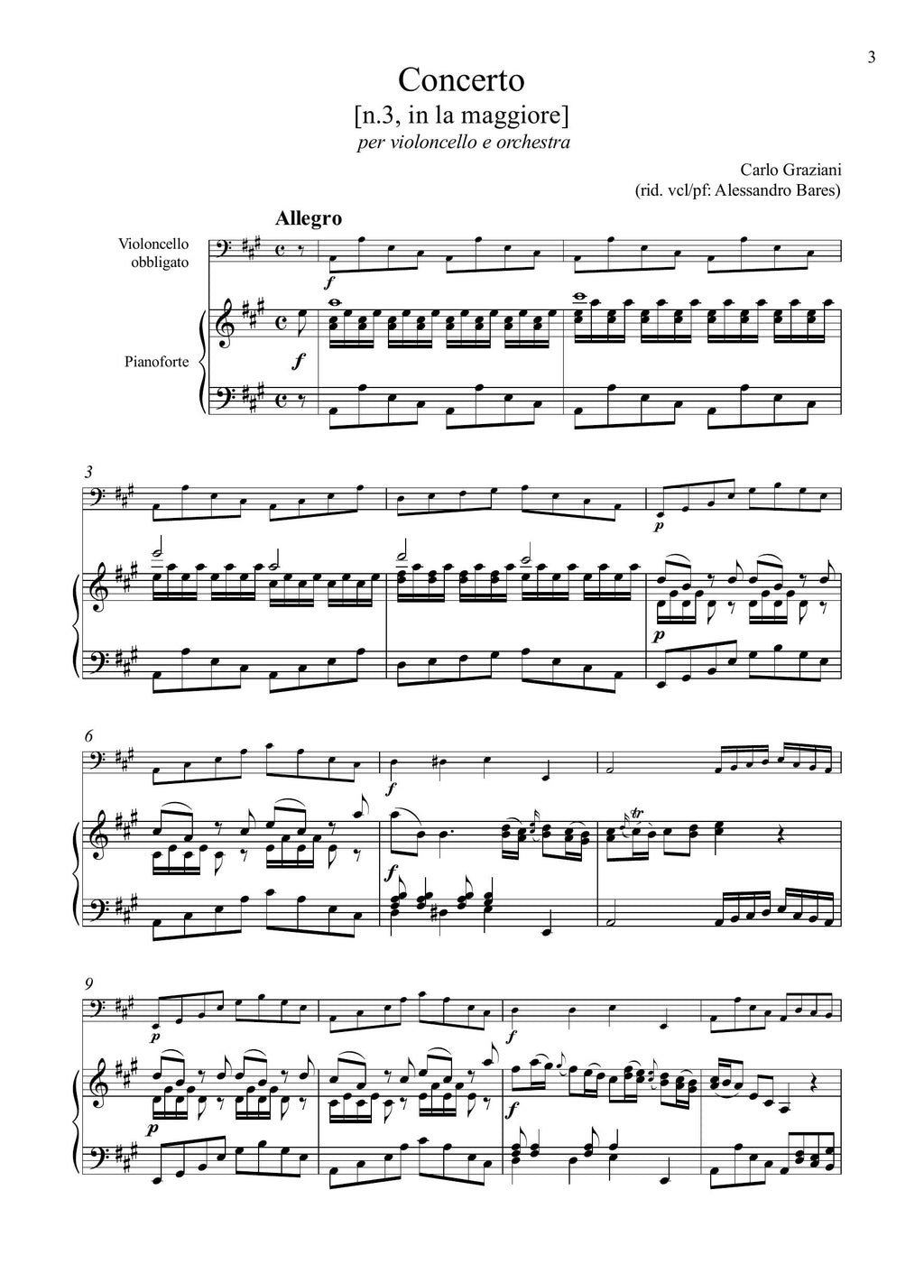 C. Graziani: Concerto [n.3] in la maggiore (rid. vcl/pf)