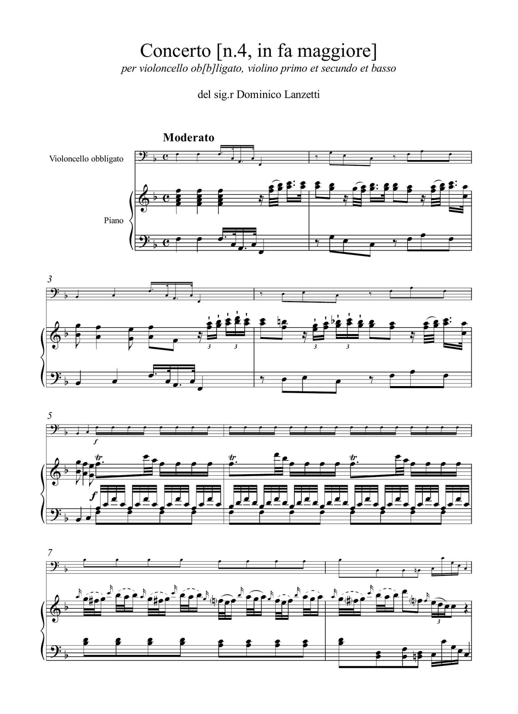 D. Lanzetti: Concerto [n.4] in fa maggiore (rid. vcl/pf)