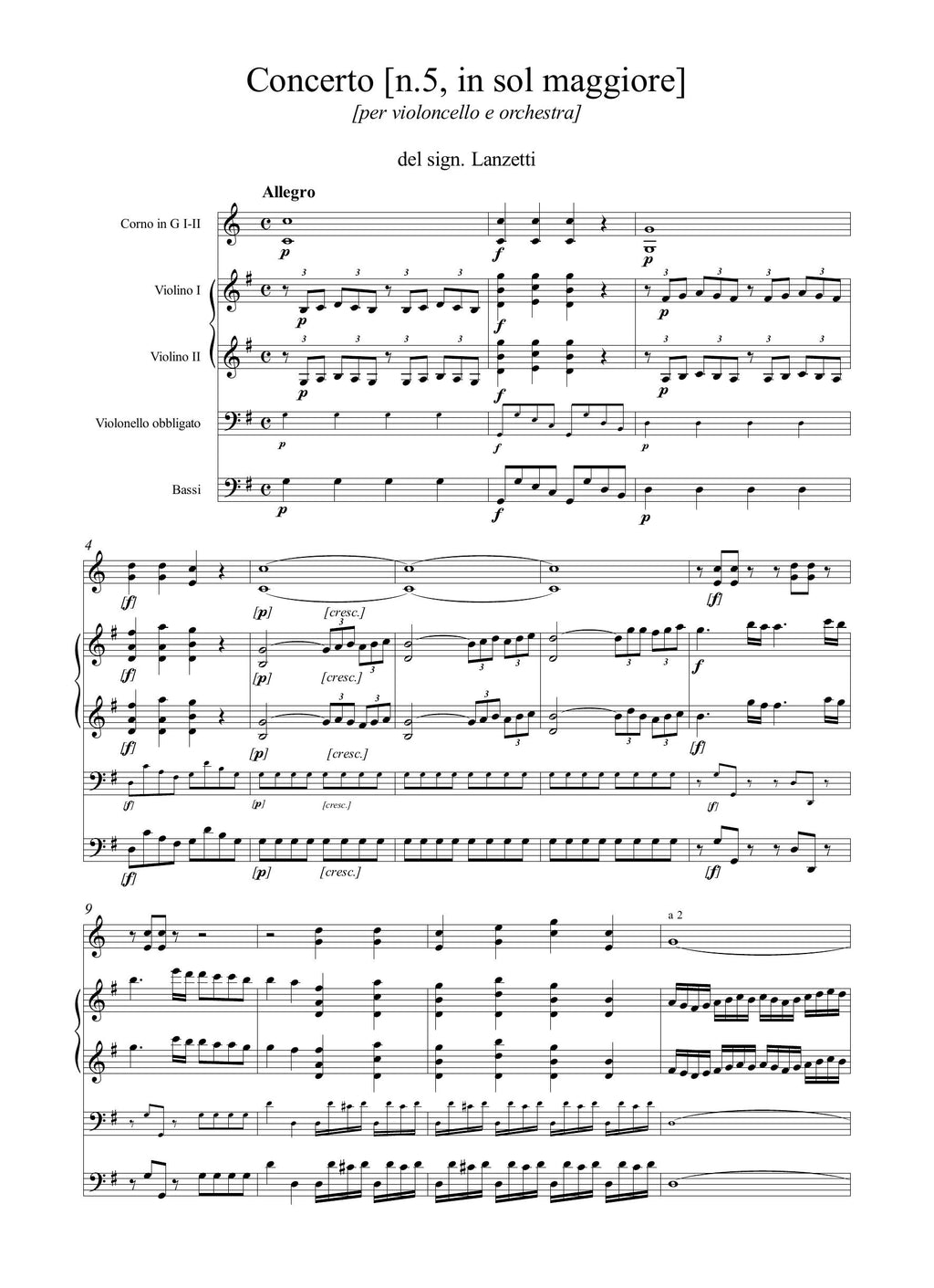 D. Lanzetti: Concerto [n.5] in sol maggiore