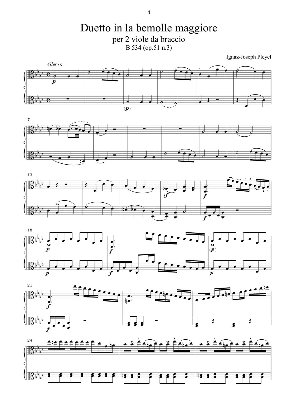 I.J. Pleyel: Duetto in la bemolle maggiore (Ms, I-BRc)
