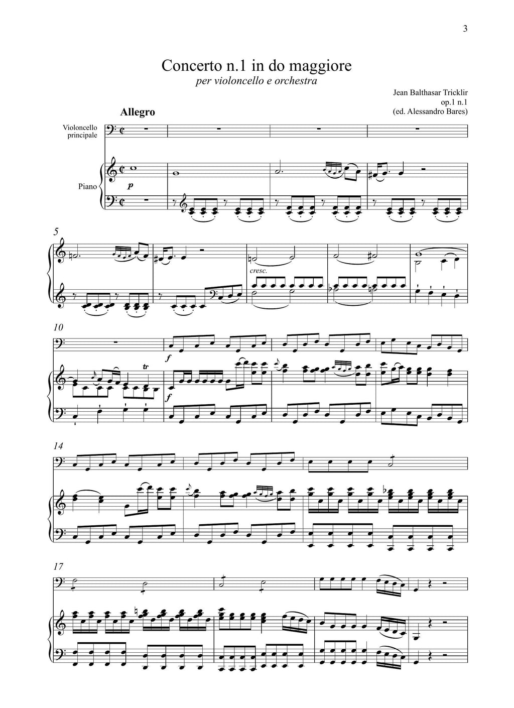 J.B. Tricklir: Concerto n.3 in mi maggiore (Berlin, Amsterdam, [1782]) (rid. vcl/pf)
