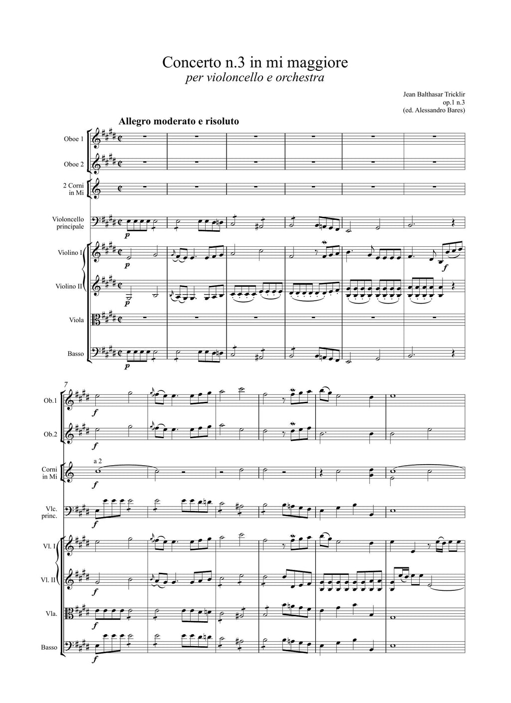 J.B. Tricklir: Concerto n.3 in mi maggiore (Berlin, Amsterdam, [1782])