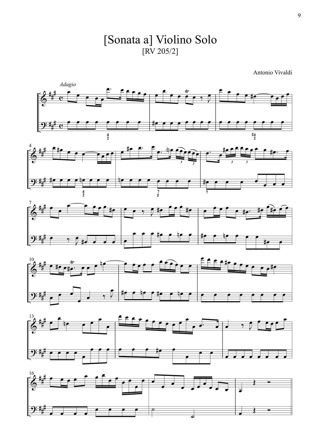A. Vivaldi: Sonata in la maggiore RV 205/2