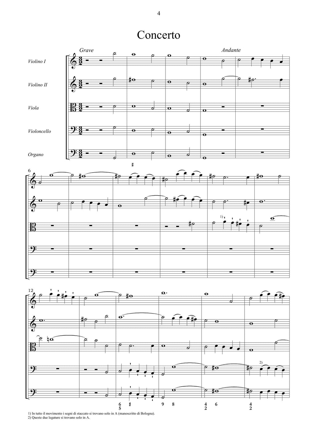 T.A. Vitali: Concerto (Ms. I-Rav, I-Baf) e Sonata nona (Bologna, 1706)